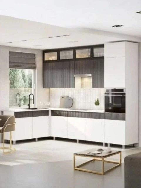 Угловая кухня София Гренто МДФ/ЛДСП 3,0х1,8м белый бланж/графит со столешницей прав.